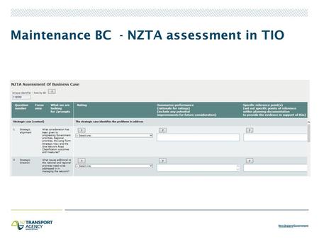 Maintenance BC - NZTA assessment in TIO