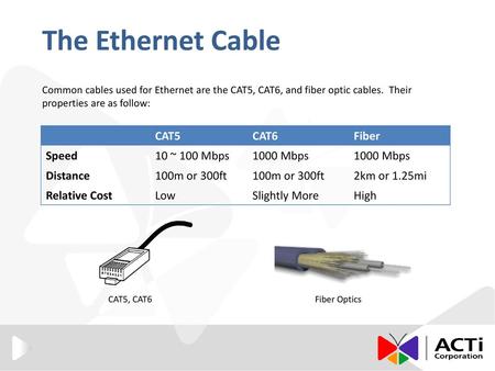 The Ethernet Cable CAT5 CAT6 Fiber Speed 10 ~ 100 Mbps 1000 Mbps