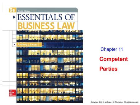 11-2 Capacity to Contract A competent party is a person who must meet all the following conditions: Must be of legal age. Must have normal mental capacity.