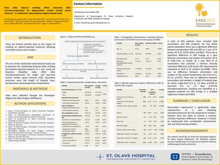 Contact information Does daily tobacco smoking affect outcomes after microdecompression for degenerative central lumbar spinal stenosis? - A multicenter.