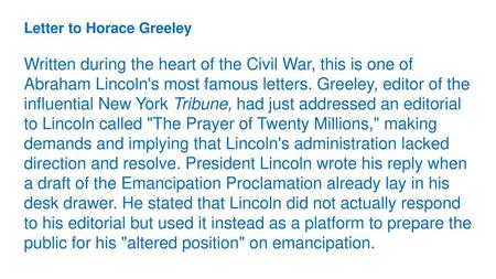 Letter to Horace Greeley