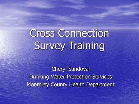 Cross Connection Survey Training