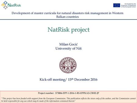 NatRisk project Milan Gocić University of Niš