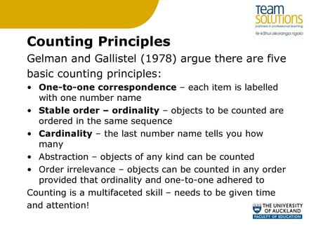 Counting Principles Gelman and Gallistel (1978) argue there are five