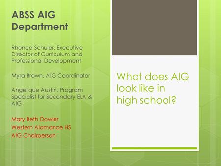 What does AIG look like in high school?