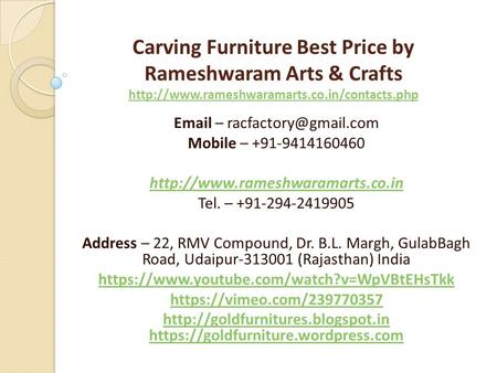 Carving Furniture Best Price by Rameshwaram Arts & Crafts    .