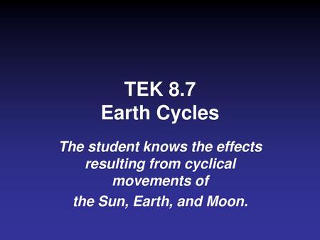 The student knows the effects resulting from cyclical movements of