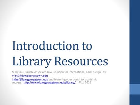 Introduction to Library Resources