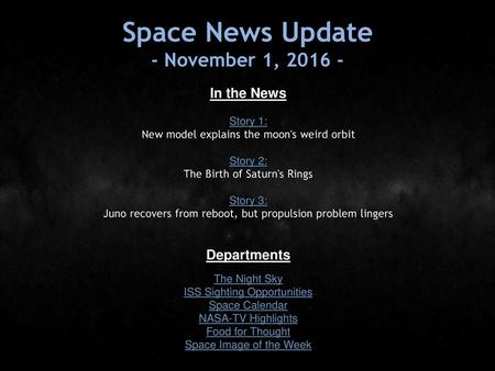 Space News Update - November 1, In the News Departments