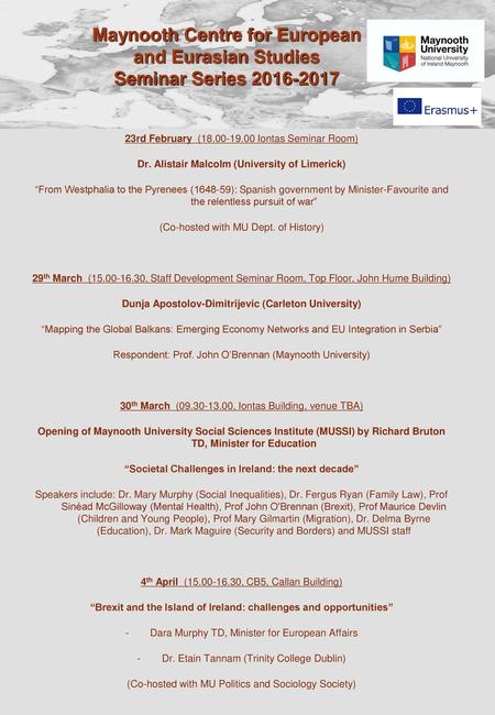 Maynooth Centre for European  and Eurasian Studies Seminar Series