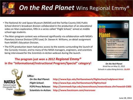 On the Red Planet Wins Regional Emmy®