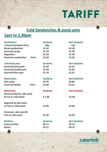 Cold Sandwiches & pasta pots