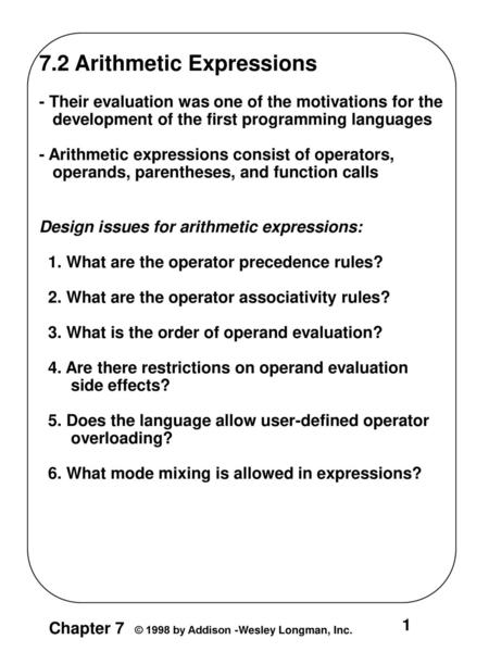 7.2 Arithmetic Expressions