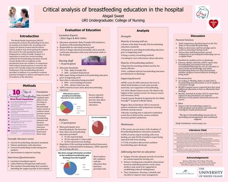 Critical analysis of breastfeeding education in the hospital Abigail Sweet URI Undergraduate: College of Nursing Evaluation of Education Lactation Experts.