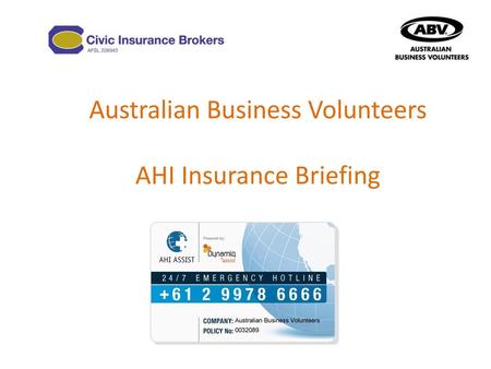 Australian Business Volunteers AHI Insurance Briefing