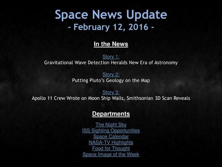 Space News Update - February 12, In the News Departments