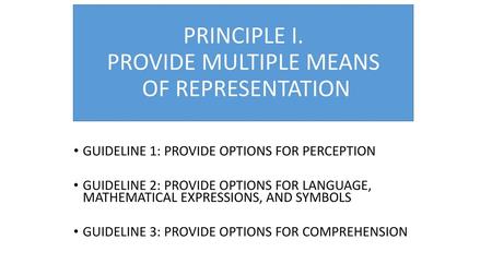 PRINCIPLE I. PROVIDE MULTIPLE MEANS OF REPRESENTATION