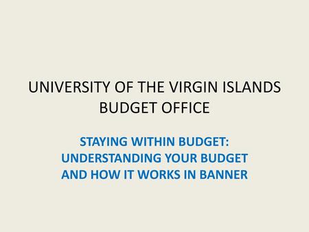 UNIVERSITY OF THE VIRGIN ISLANDS BUDGET OFFICE