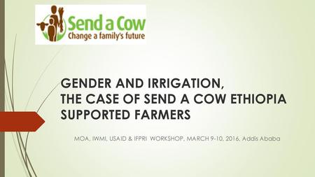 MOA, IWMI, USAID & IFPRI WORKSHOP, MARCH 9-10, 2016, Addis Ababa