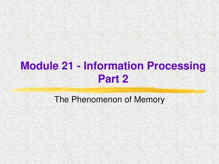 Module 21 - Information Processing Part 2