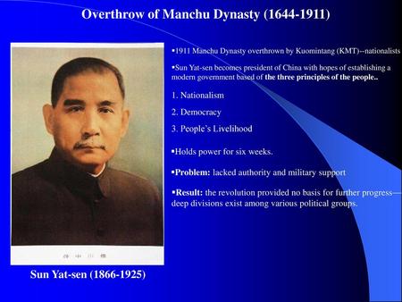 Overthrow of Manchu Dynasty ( )