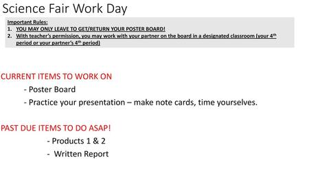 Science Fair Work Day Important Rules: