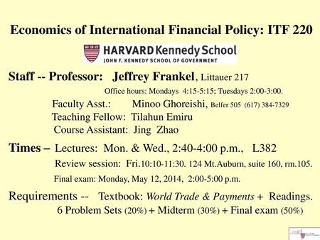 Economics of International Financial Policy: ITF 220