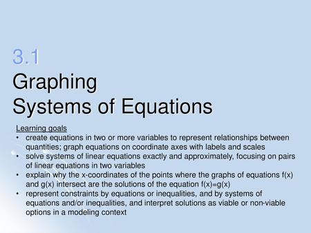 3.1 Graphing Systems of Equations