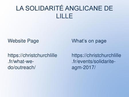 LA SOLIDARITÉ ANGLICANE DE LILLE