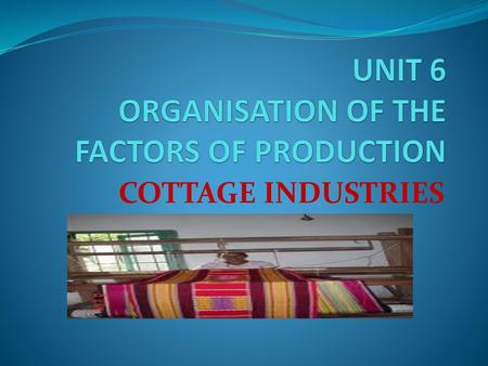 UNIT 6 ORGANISATION OF THE FACTORS OF PRODUCTION