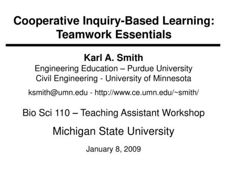 Cooperative Inquiry-Based Learning: Teamwork Essentials