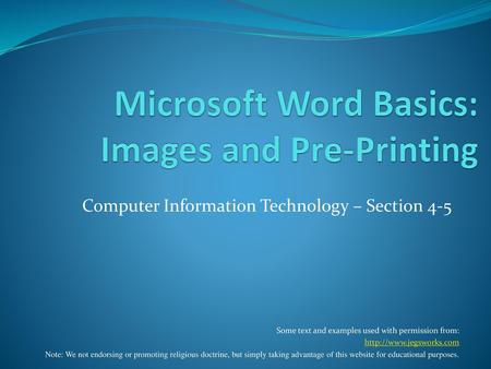 Microsoft Word Basics: Images and Pre-Printing