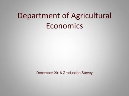 Department of Agricultural Economics