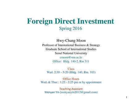 Foreign Direct Investment Spring 2016