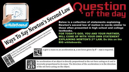 Below is a collection of statements explaining Newton's second law of motion in words similar to those often presented in high school and college textbooks.