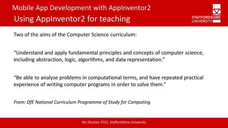 Using AppInventor2 for teaching