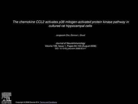 The chemokine CCL2 activates p38 mitogen-activated protein kinase pathway in cultured rat hippocampal cells  Jungsook Cho, Donna L. Gruol  Journal of.