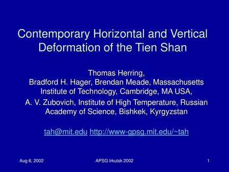 Contemporary Horizontal and Vertical Deformation of the Tien Shan