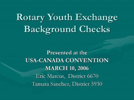 Rotary Youth Exchange Background Checks