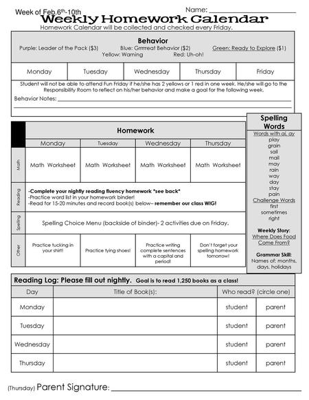 Behavior Spelling Words Homework