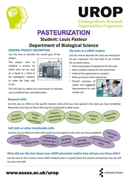 pasteurization Student: Louis Pasteur Department of Biological Science