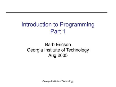 Introduction to Programming Part 1