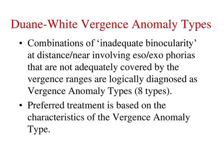 Duane-White Vergence Anomaly Types