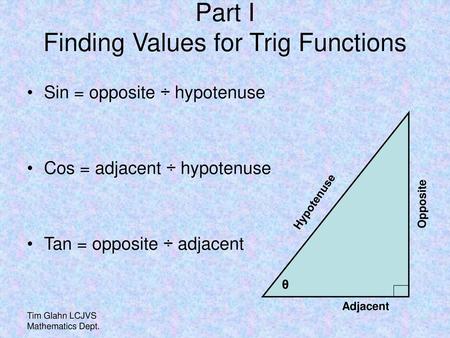 Part I Finding Values for Trig Functions