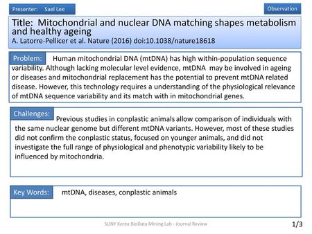 SUNY Korea BioData Mining Lab - Journal Review