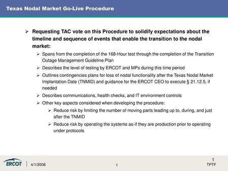 Texas Nodal Market Go-Live Procedure