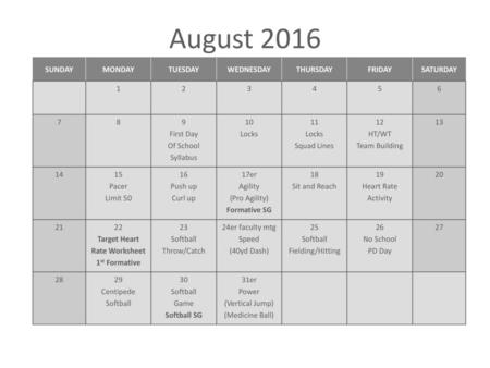 August 2016 SUNDAY MONDAY TUESDAY WEDNESDAY THURSDAY FRIDAY SATURDAY 1