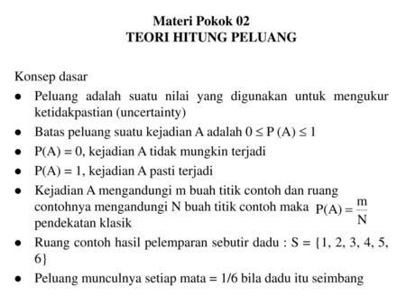 Materi Pokok 02 TEORI HITUNG PELUANG