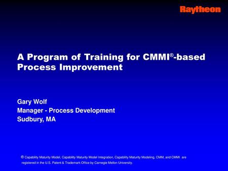 A Program of Training for CMMI®-based Process Improvement