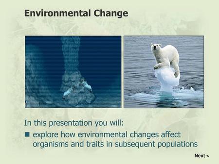 Environmental Change In this presentation you will: